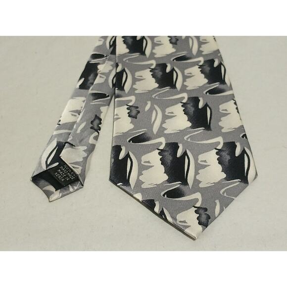 Diamante Couture Collection 100% Silk Handmade Gray Abstract Print Tie - Picture 2 of 7
